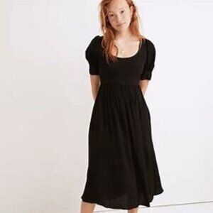 Madewell Puff-Sleeve Scoop Midi Dress Black Womens 8